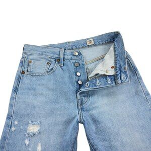 Levis 501 Selvedge Skinny Jeans Womens Size 26 White Oak Cone Denim Distressed